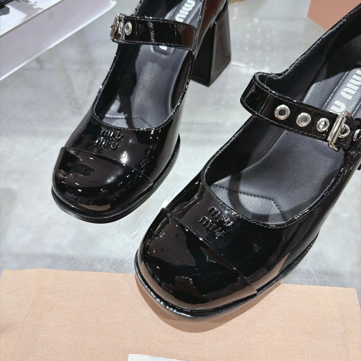 Miu Miu FW26 Mary Jane Pumps 75mm Black Patent 190482