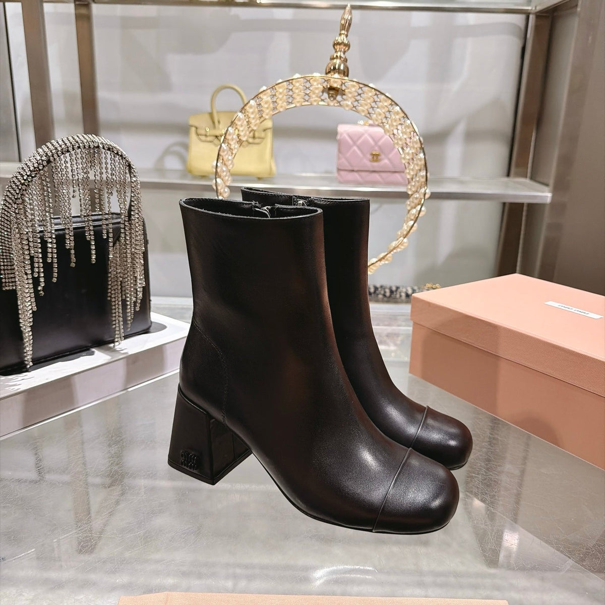 Miu Miu FW26 Ankle Boots 75mm Black Leather 190491