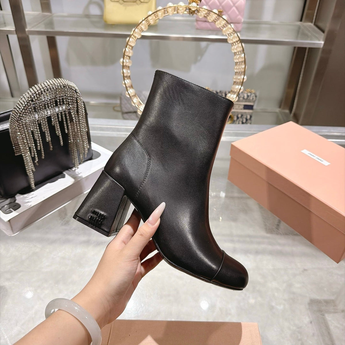 Miu Miu FW26 Ankle Boots 75mm Black Leather 190491