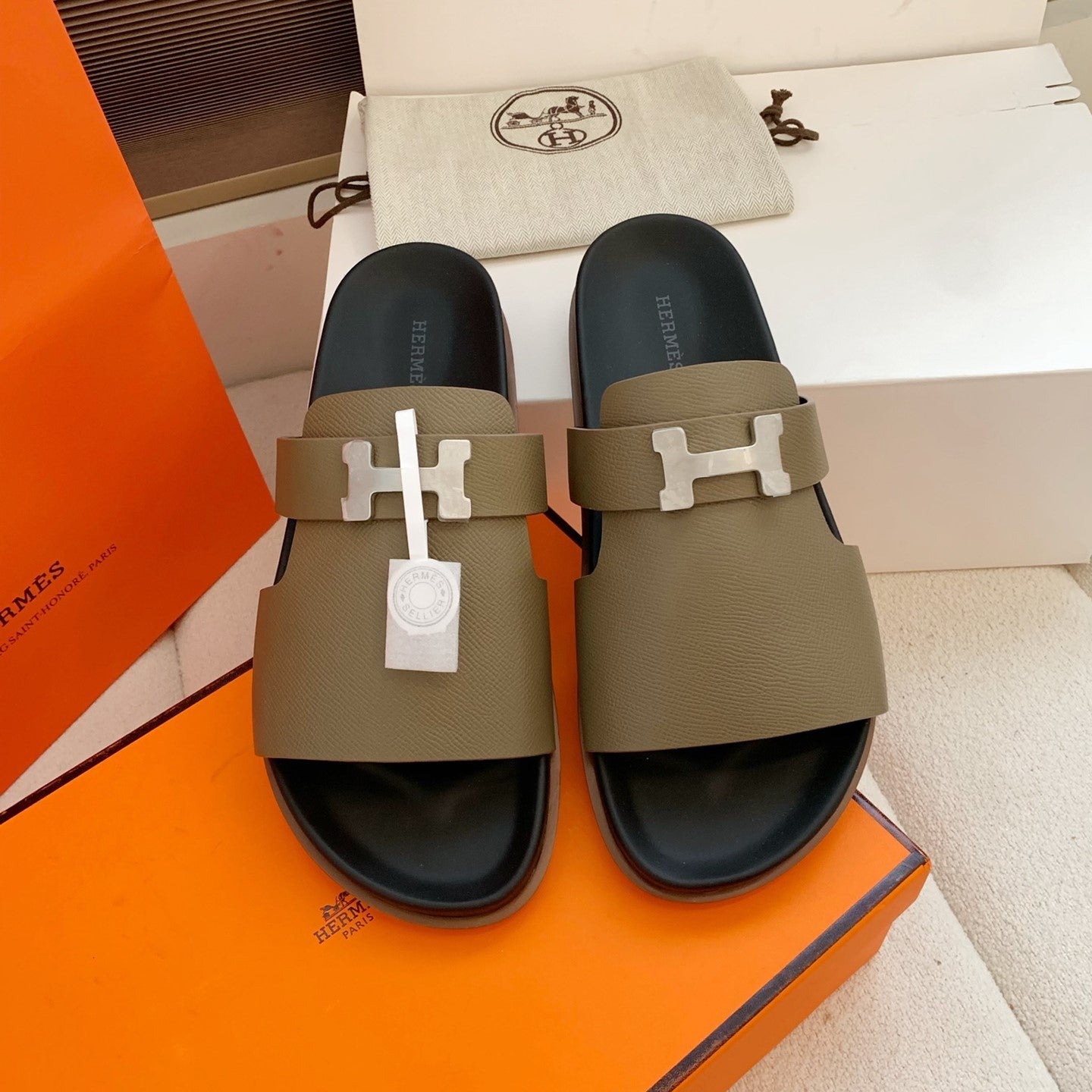 HM Men Jaures Sandal Taupe Black Cowhide 614864