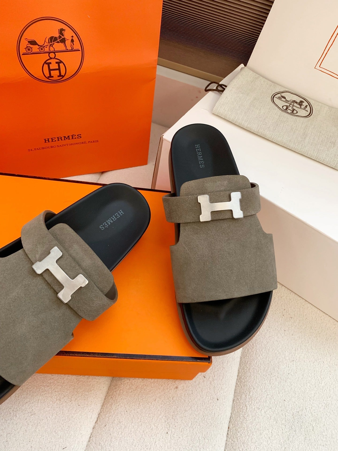 HM Men Jaures Sandal Taupe Black Suede 614865