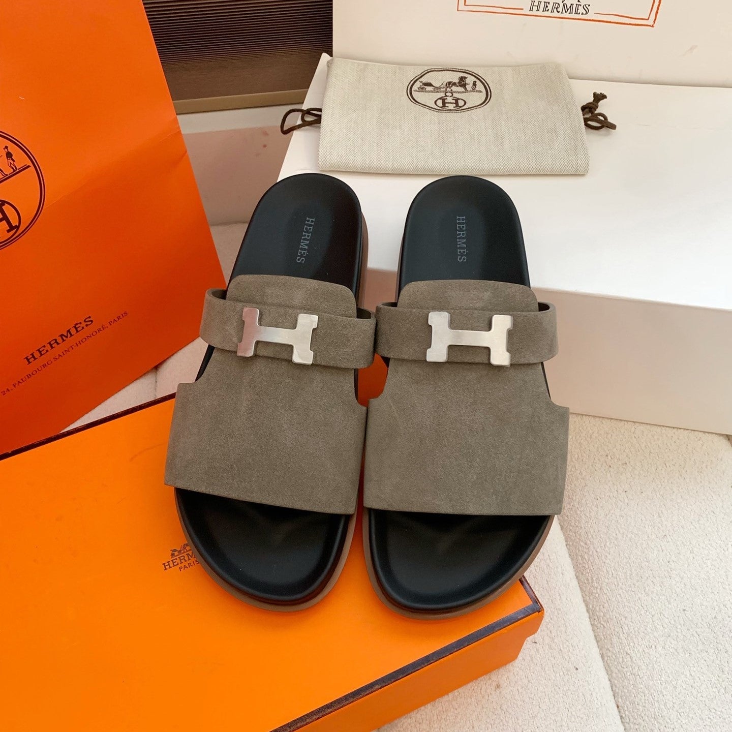 HM Men Jaures Sandal Taupe Black Suede 614865