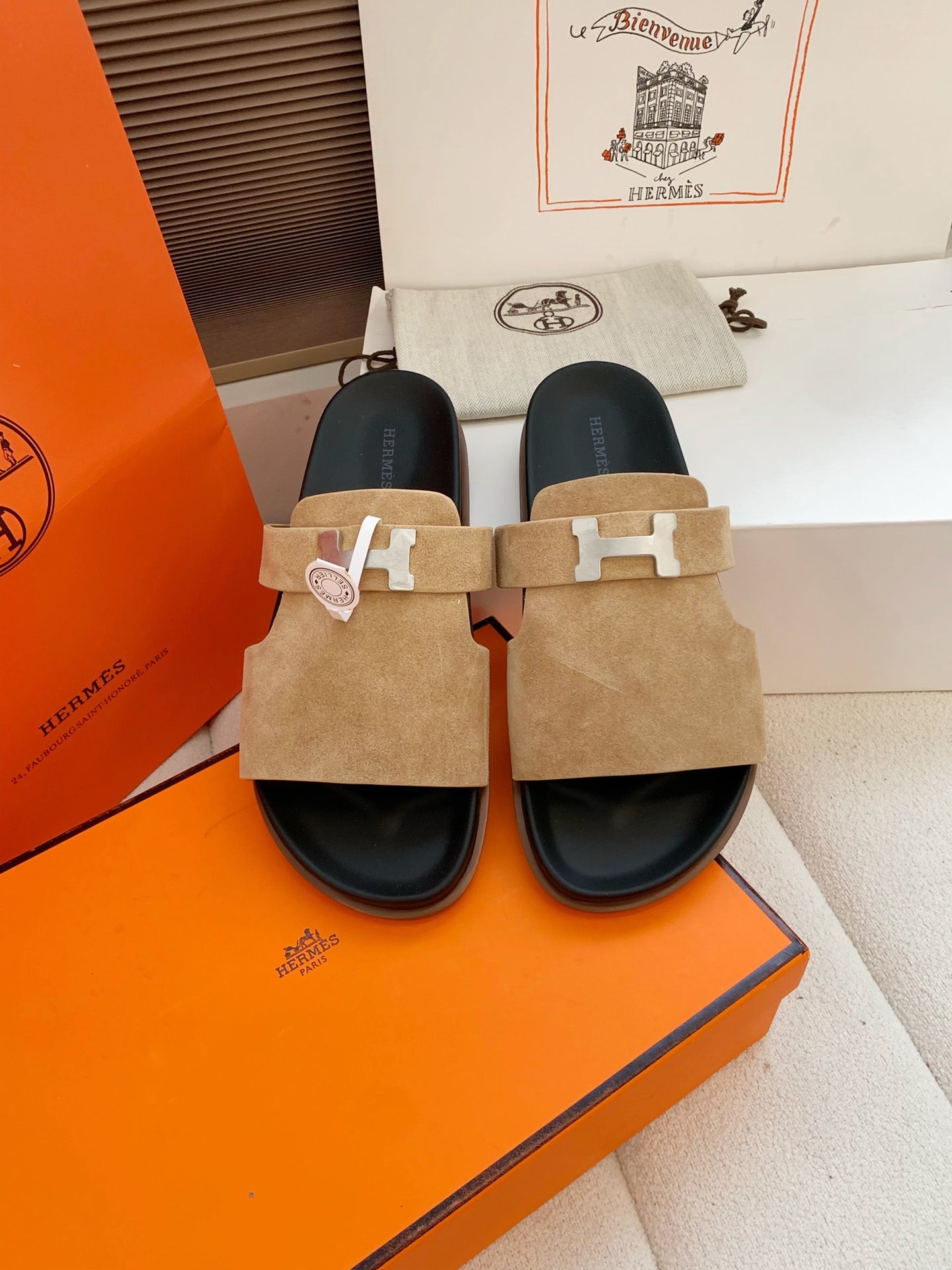 HM Men Jaures Sandal Light Brown Black Suede 614866