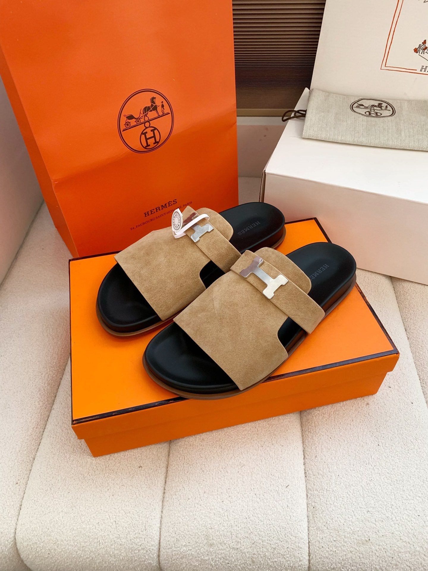 HM Men Jaures Sandal Light Brown Black Suede 614866