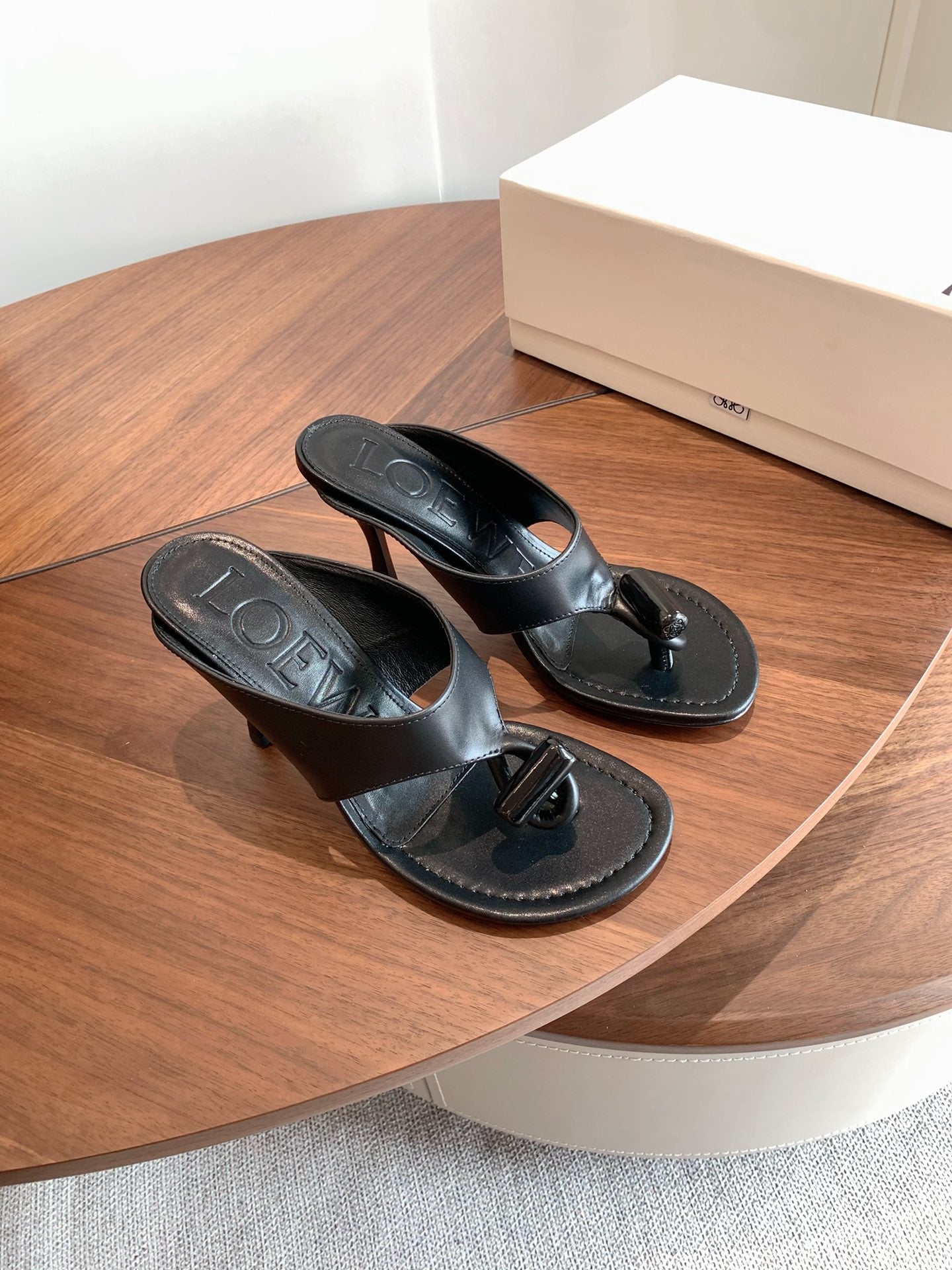 Loewe Toggle Sandals 9cm Black Leather 878021