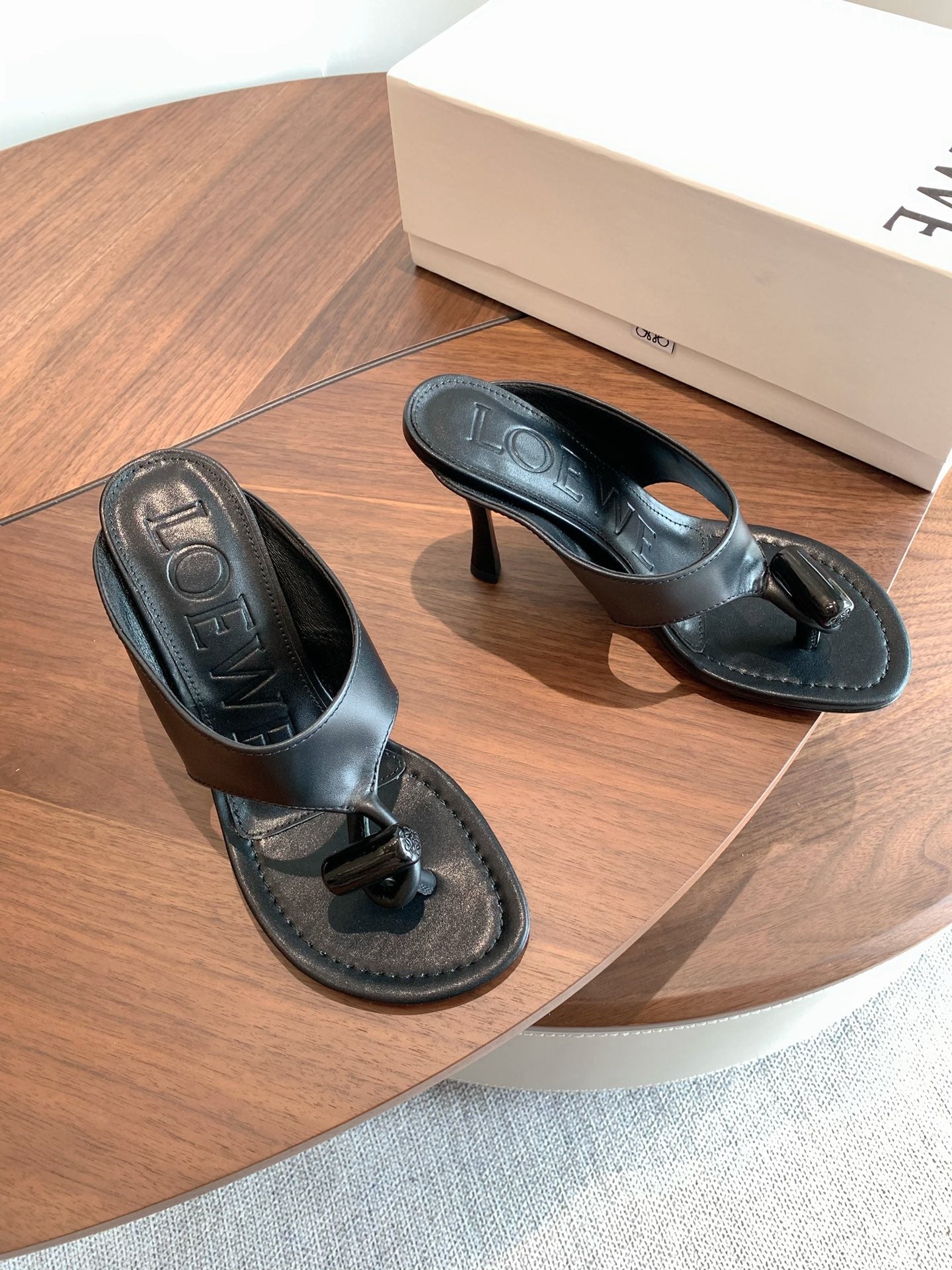 Loewe Toggle Sandals 9cm Black Leather 878021