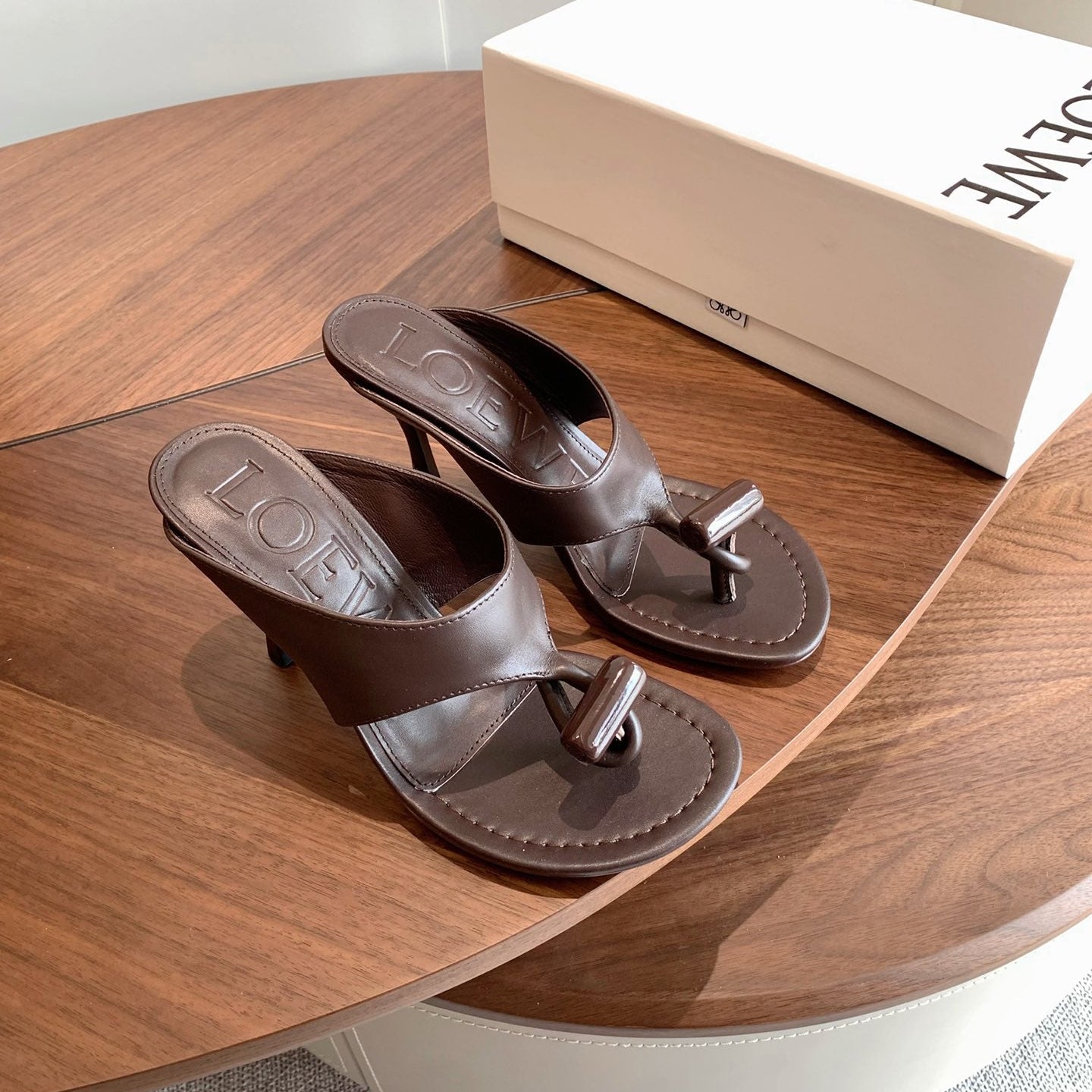 Loewe Toggle Sandals 9cm Coffee Leather 878023