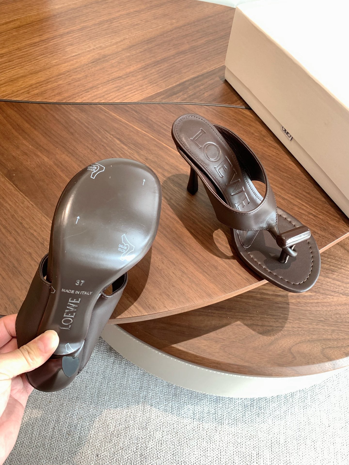 Loewe Toggle Sandals 9cm Coffee Leather 878023