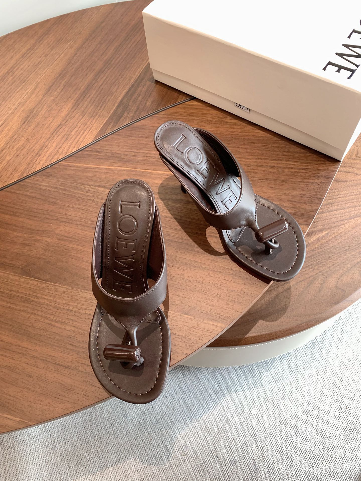 Loewe Toggle Sandals 9cm Coffee Leather 878023