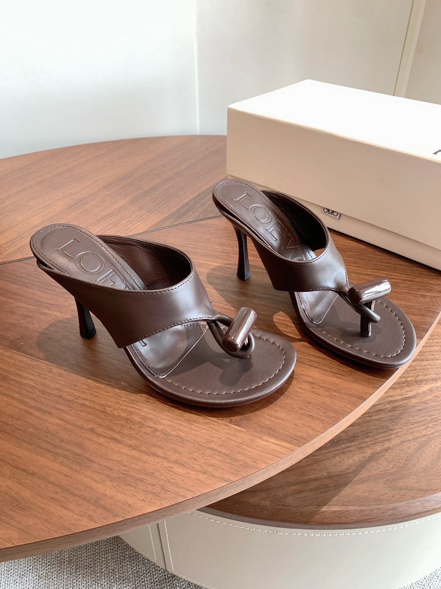 Loewe Toggle Sandals 9cm Coffee Leather 878023