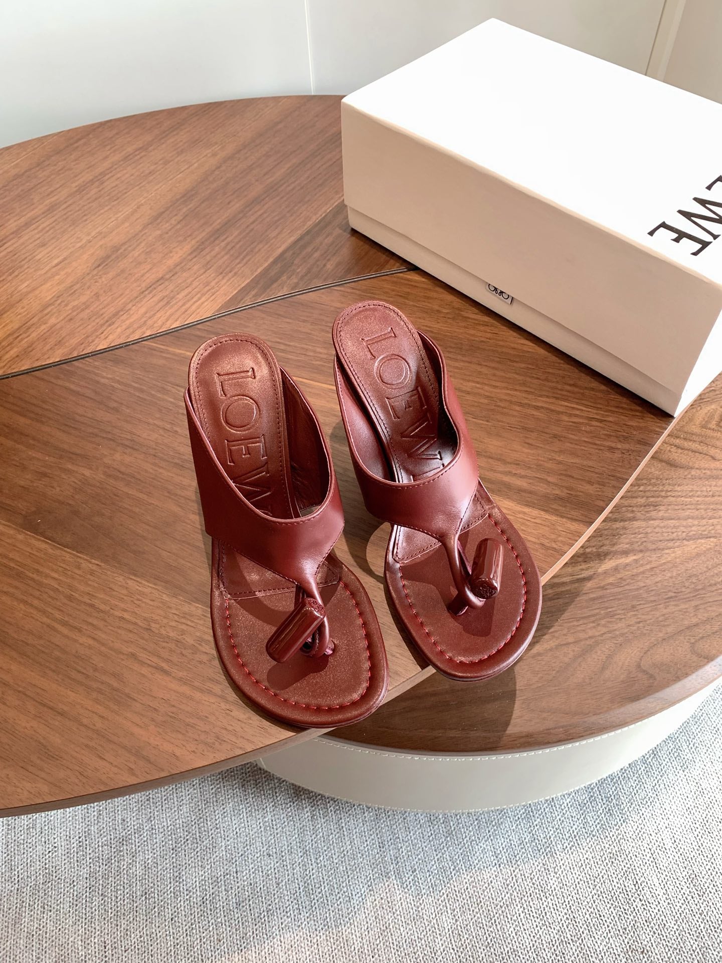 Loewe Toggle Sandals 9cm Burgundy Leather 878024