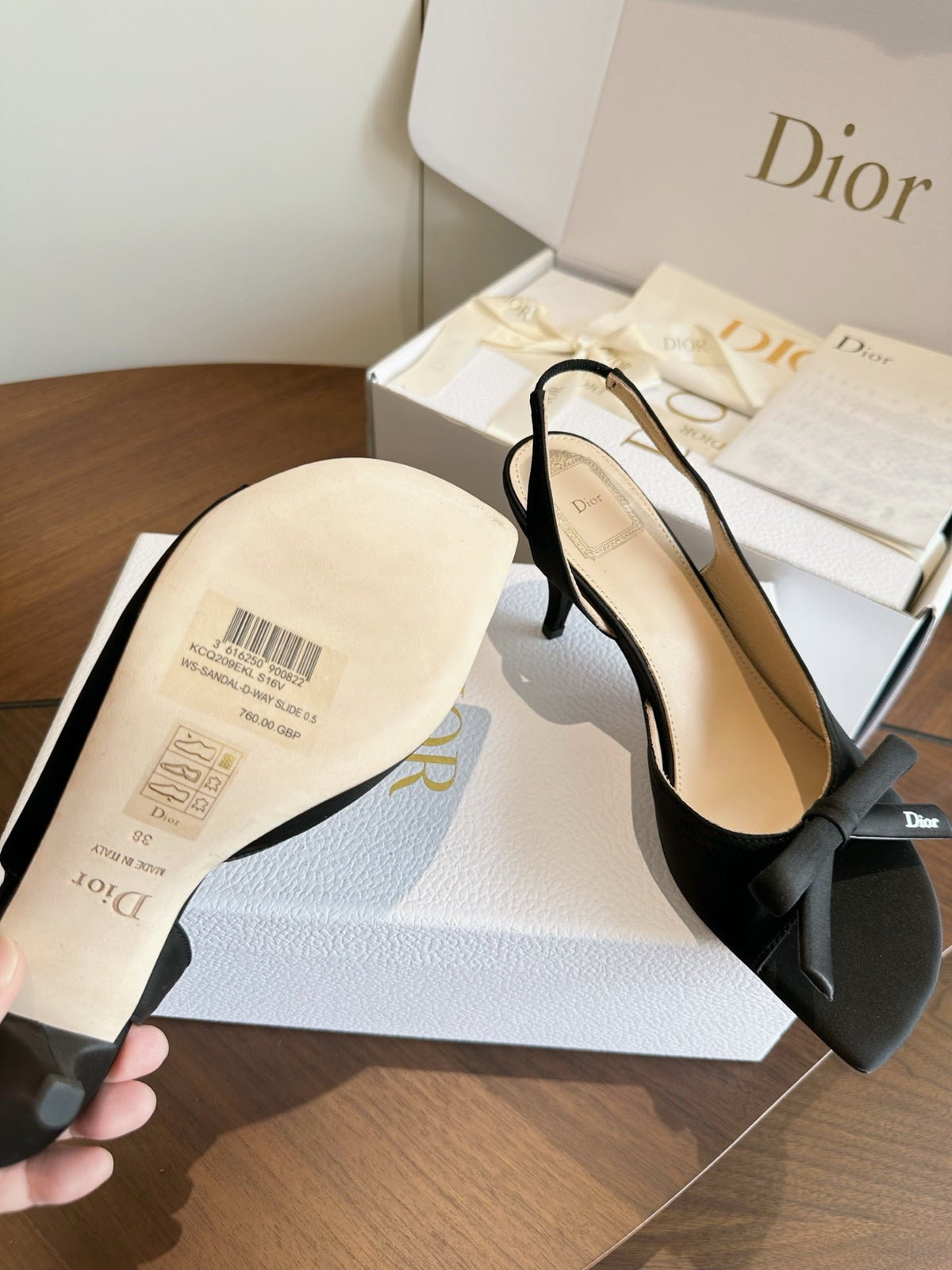 CD 26s J'Adior Slingback Sandals Black Satin 150505