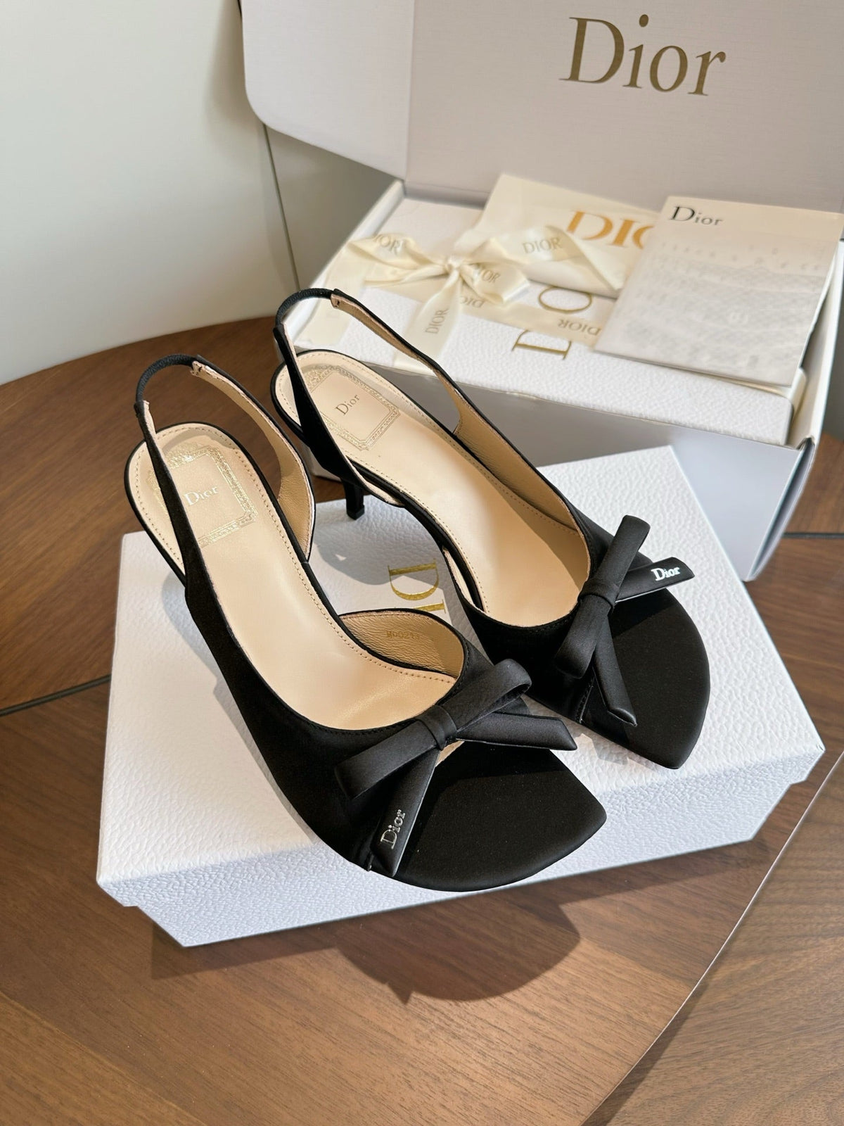 CD 26s J'Adior Slingback Sandals Black Satin 150505