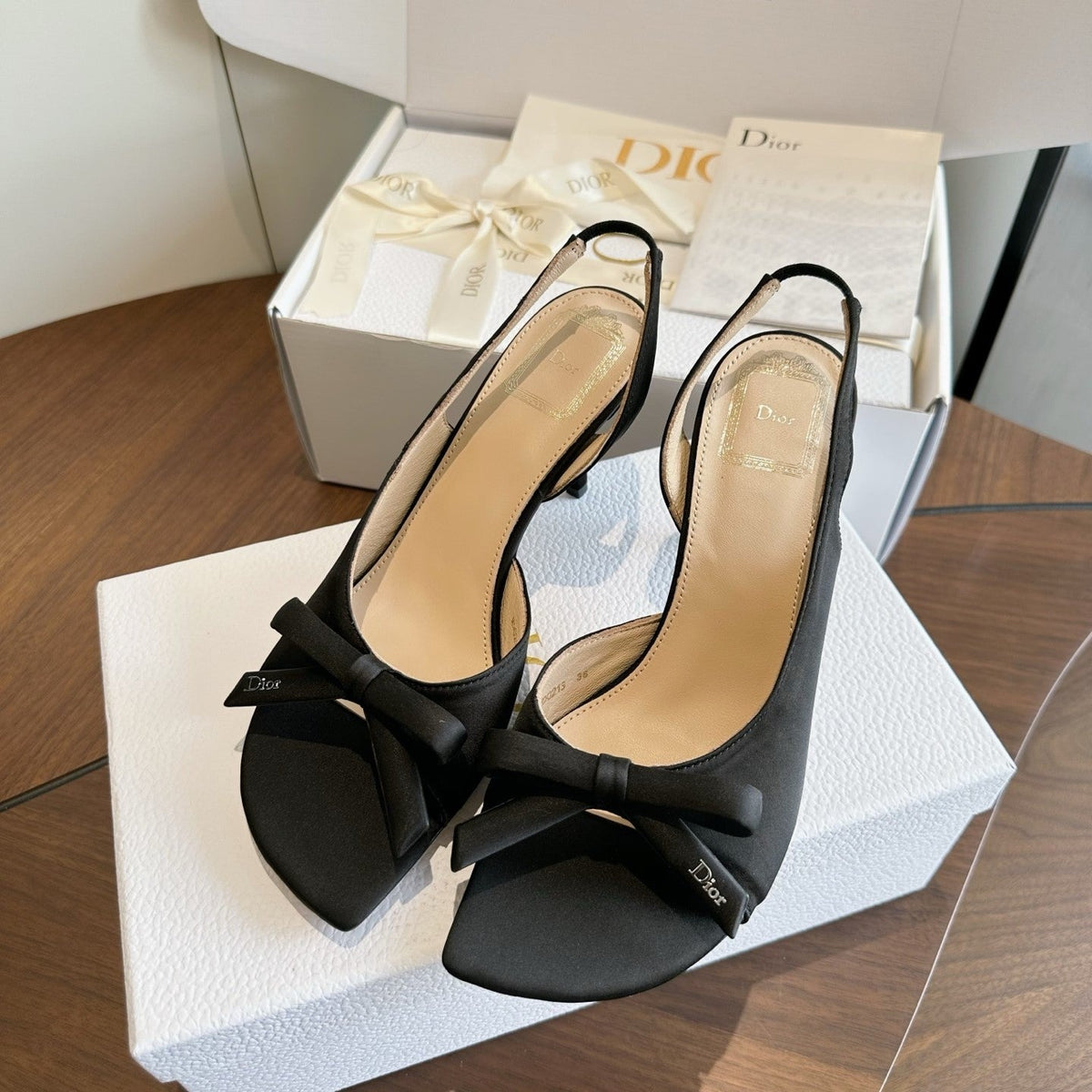 CD 26s J'Adior Slingback Sandals Black Satin 150505