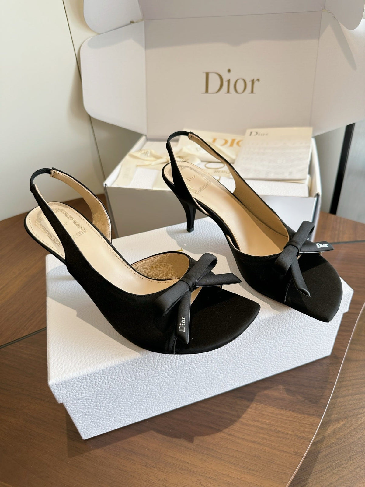 CD 26s J'Adior Slingback Sandals Black Satin 150505