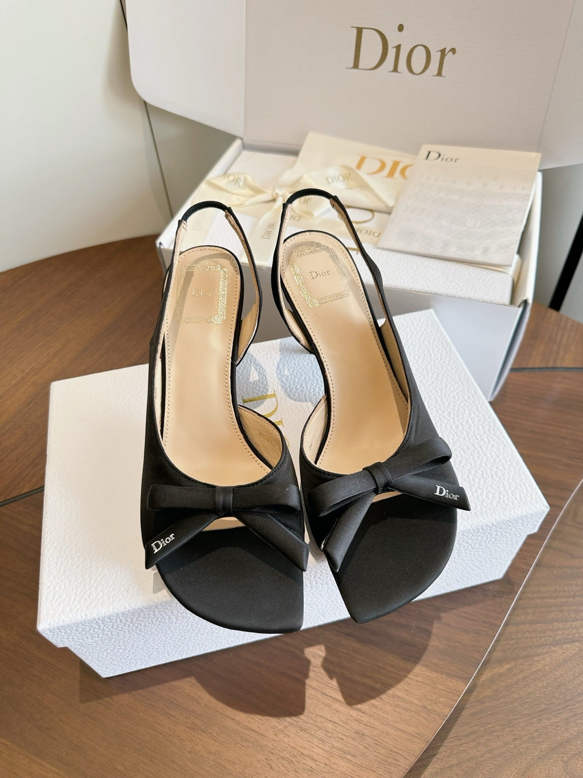 CD 26s J'Adior Slingback Sandals Black Satin 150505