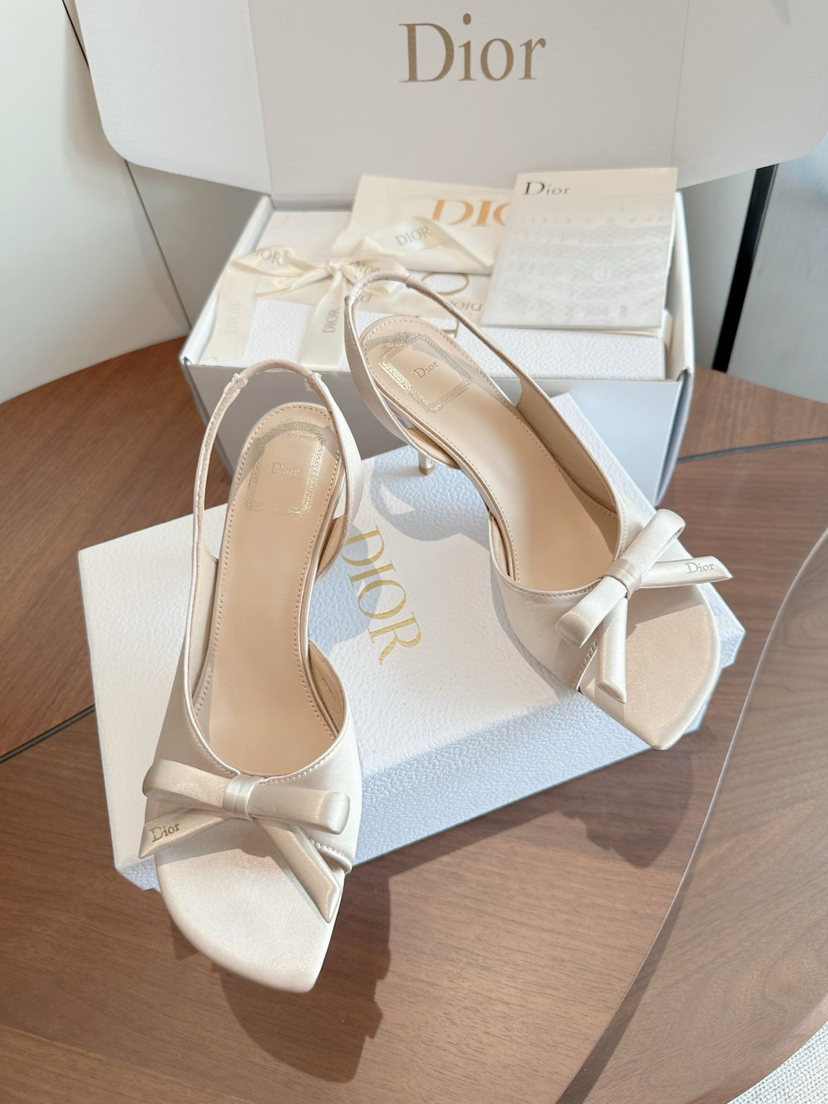 CD 26s J'Adior Slingback Sandals Beige Satin 150507