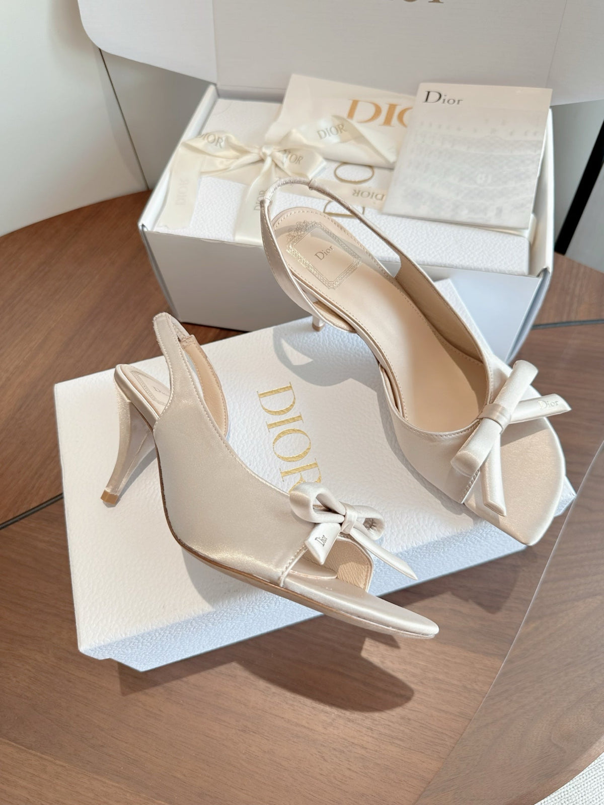 CD 26s J'Adior Slingback Sandals Beige Satin 150507