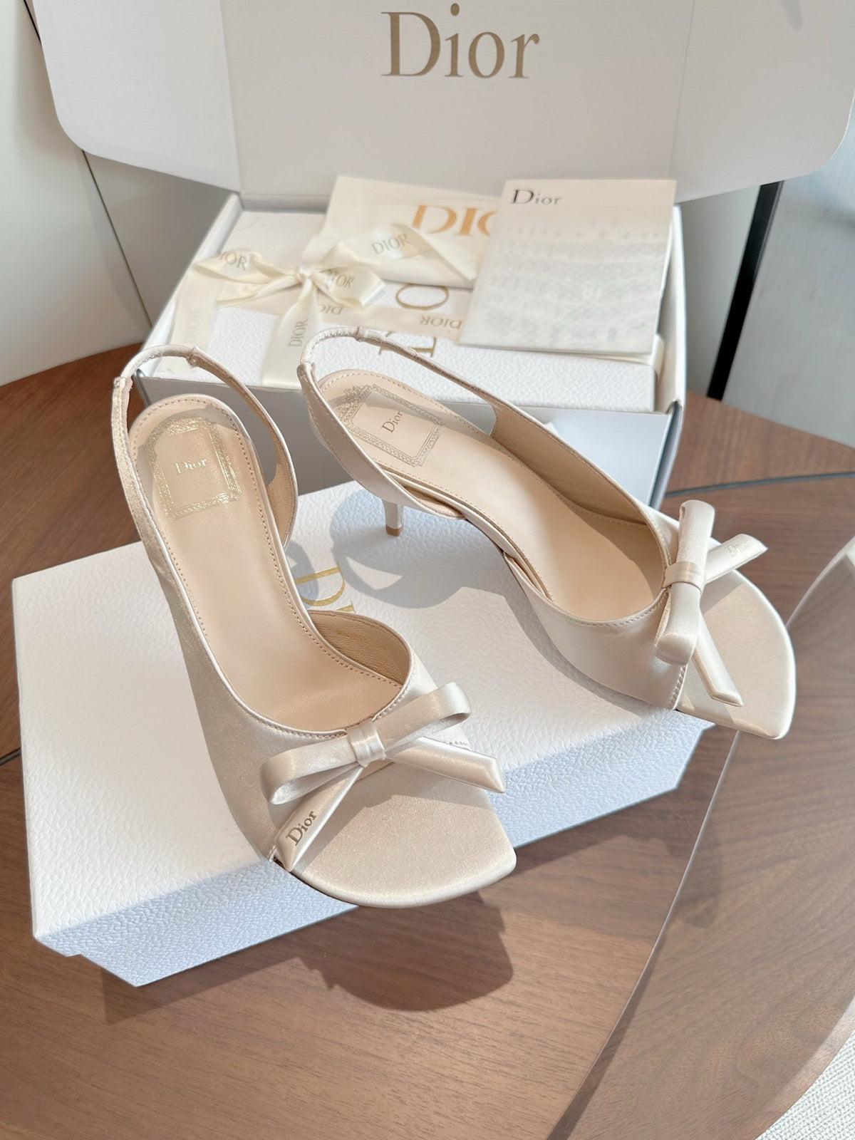 CD 26s J'Adior Slingback Sandals Beige Satin 150507