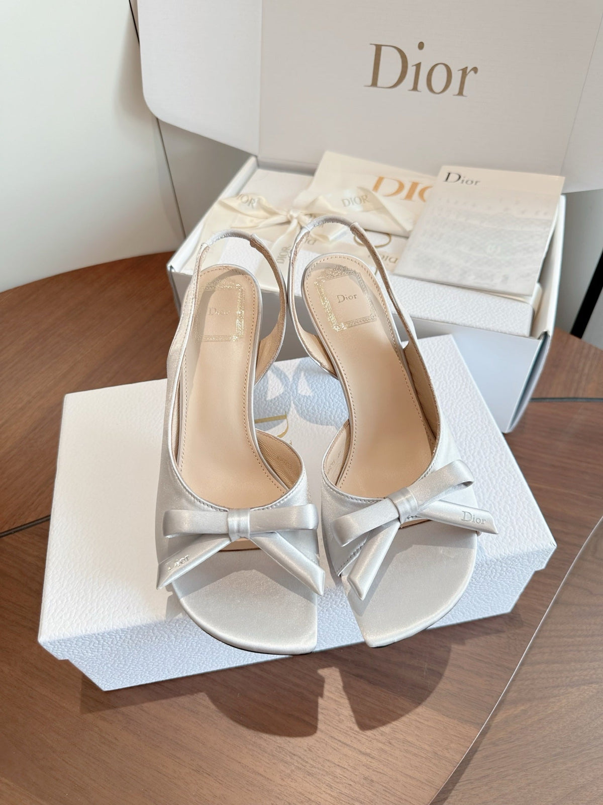 CD 26s J'Adior Slingback Sandals Silver Satin 150508