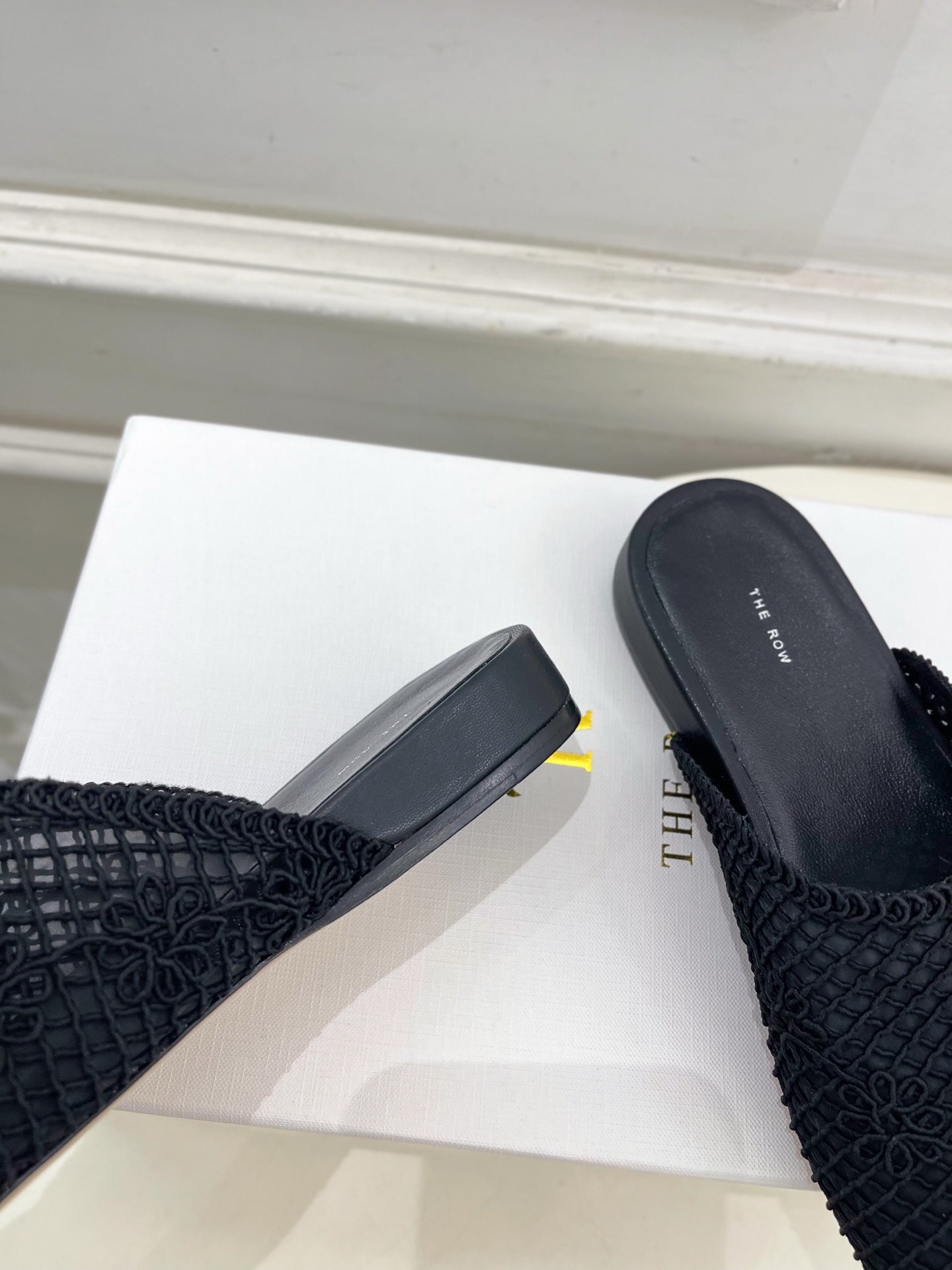 The Row  Slide Mules Black Mesh And Sheepskin 325555