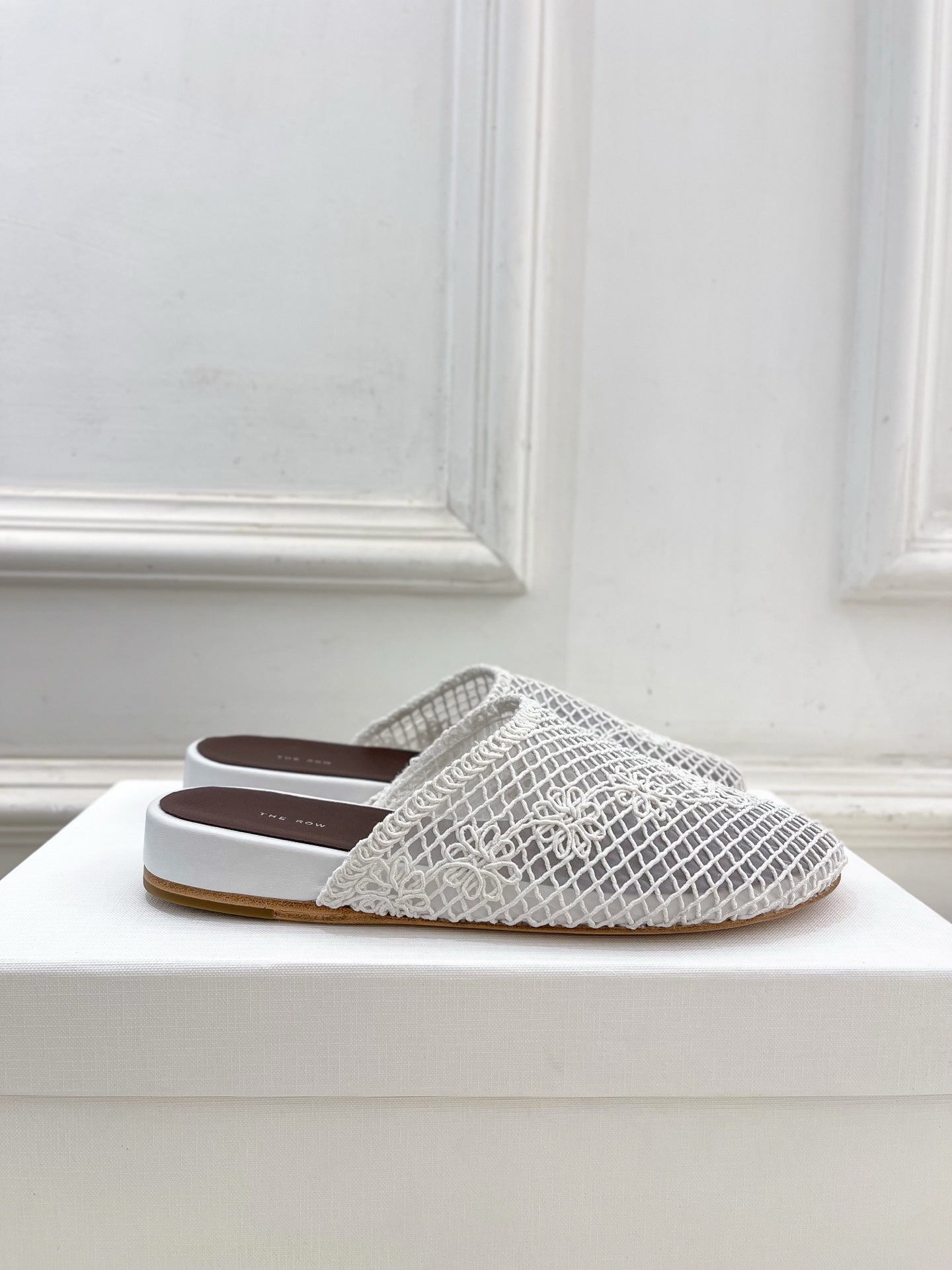 The Row  Slide Mules 25mm White Mesh And Sheepskin 325556