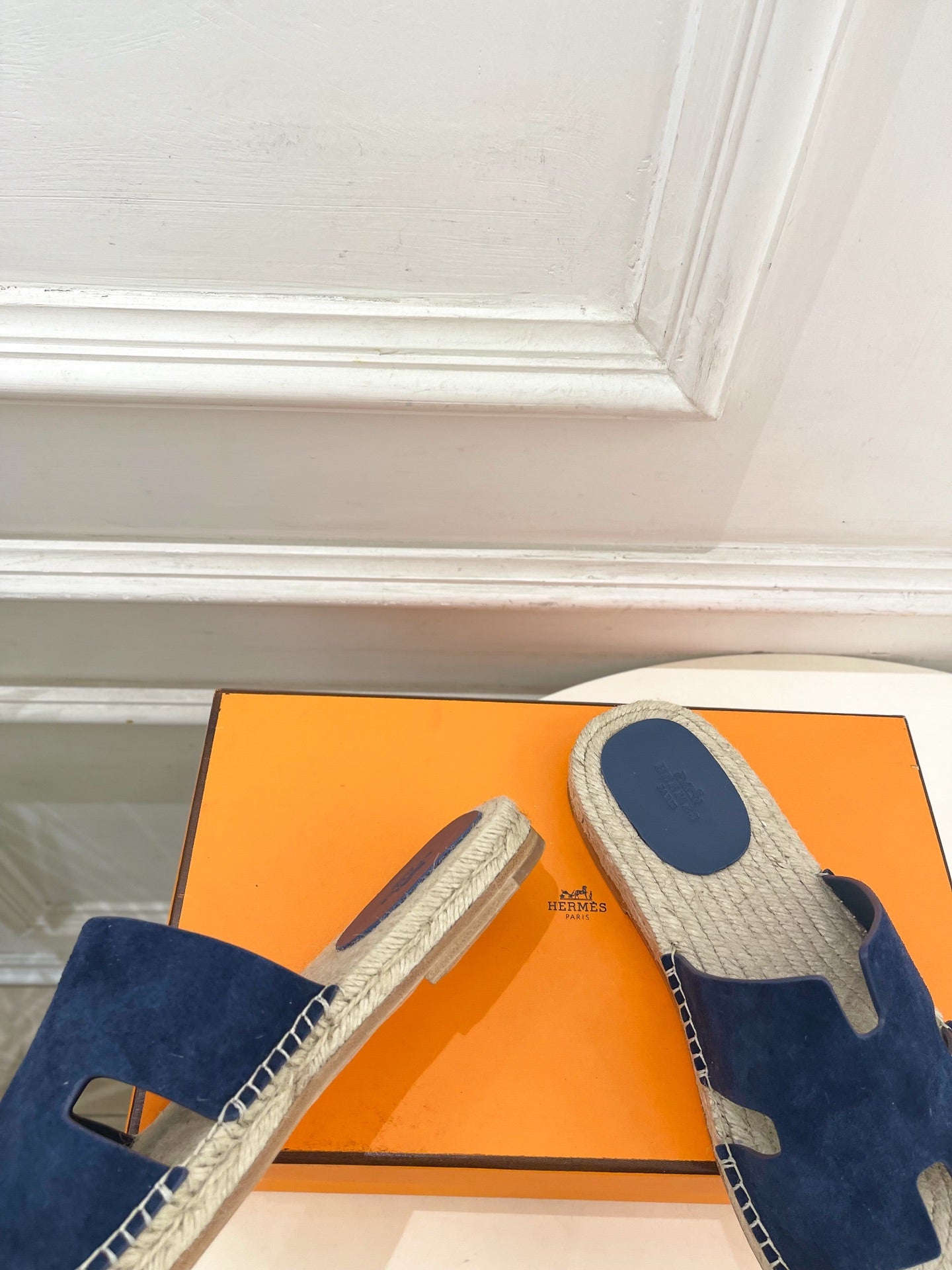 HM Antigua Espadrille Navy Blue Suede Raffia 631939