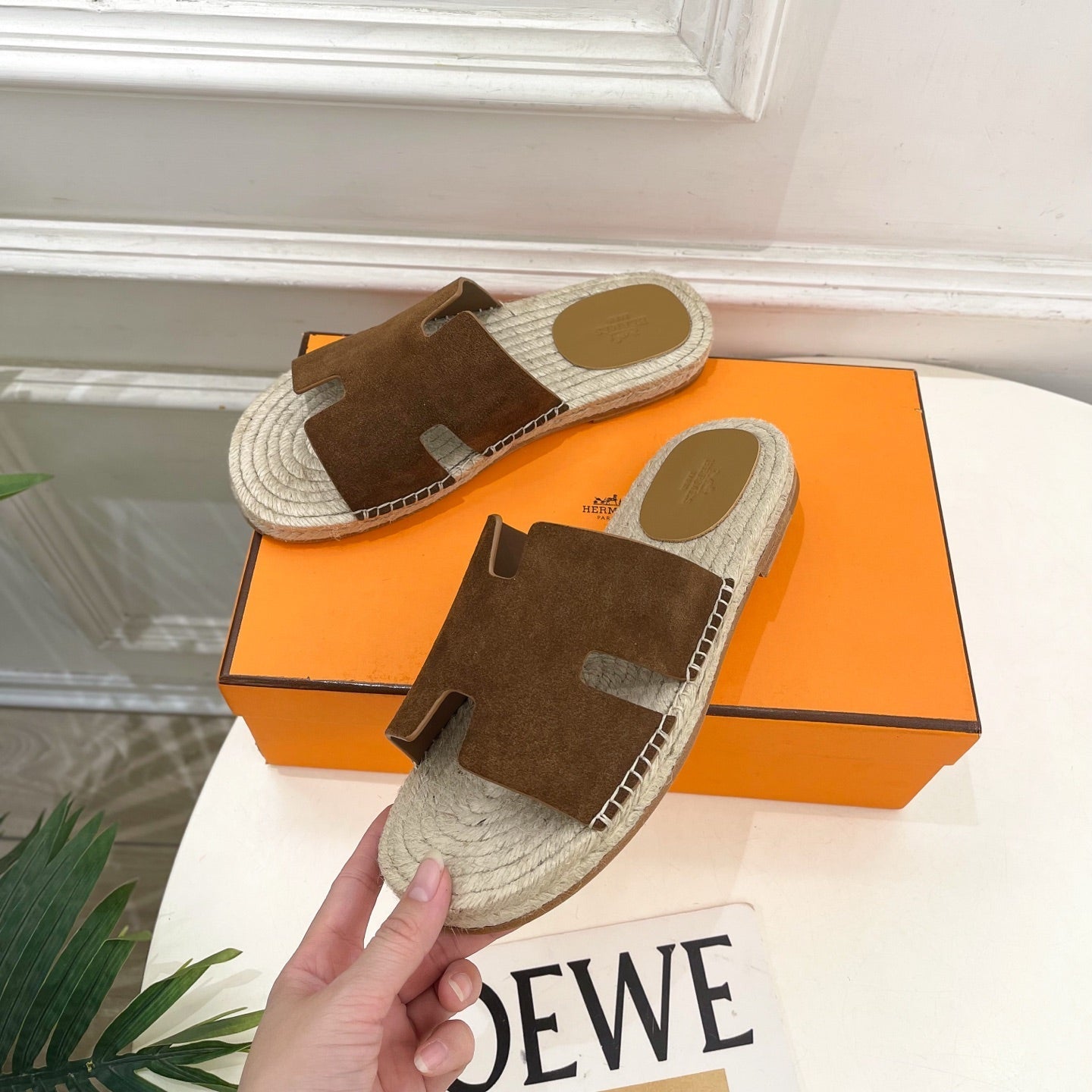 HM Antigua Espadrille Brown Suede Raffia 631940