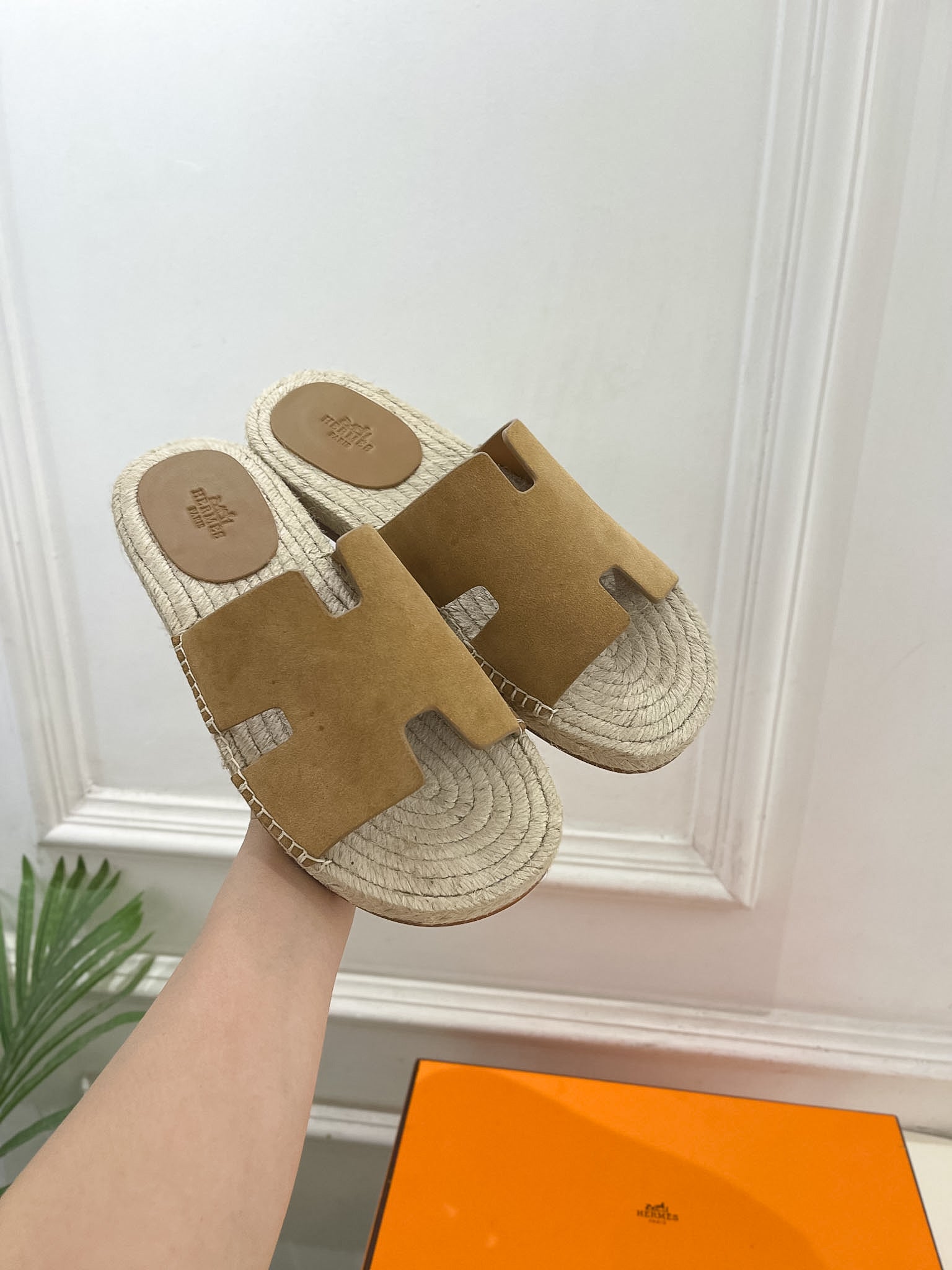 HM Antigua Espadrille Tan Suede Raffia 631942