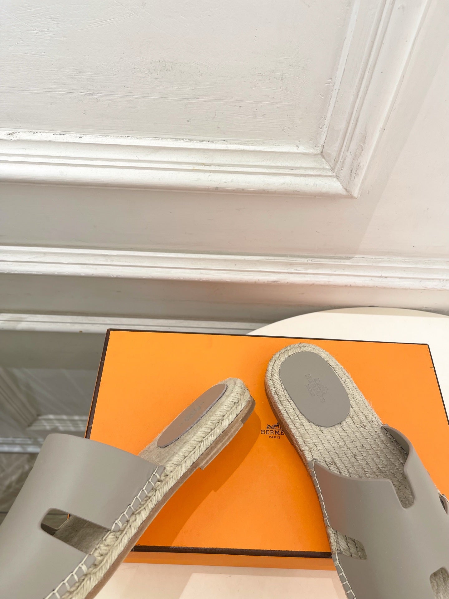 HM Antigua Espadrille Grey Leather Raffia 631945