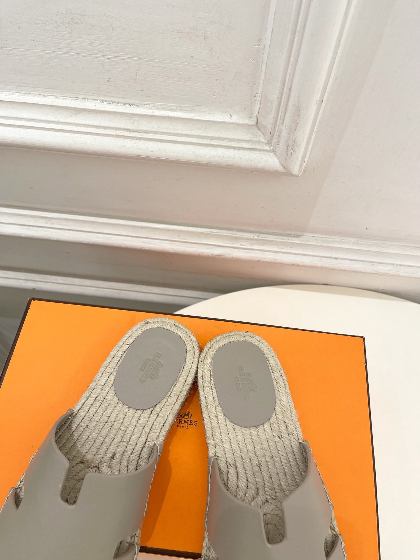 HM Antigua Espadrille Grey Leather Raffia 631945