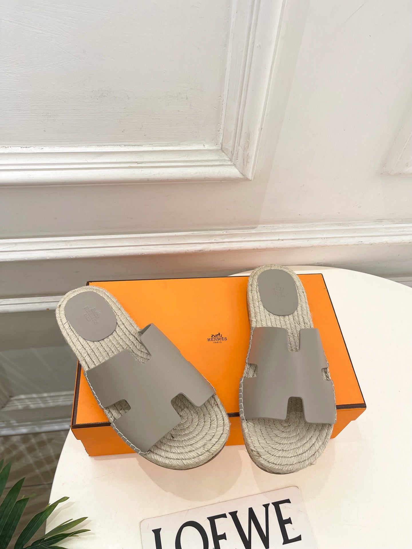 HM Antigua Espadrille Grey Leather Raffia 631945