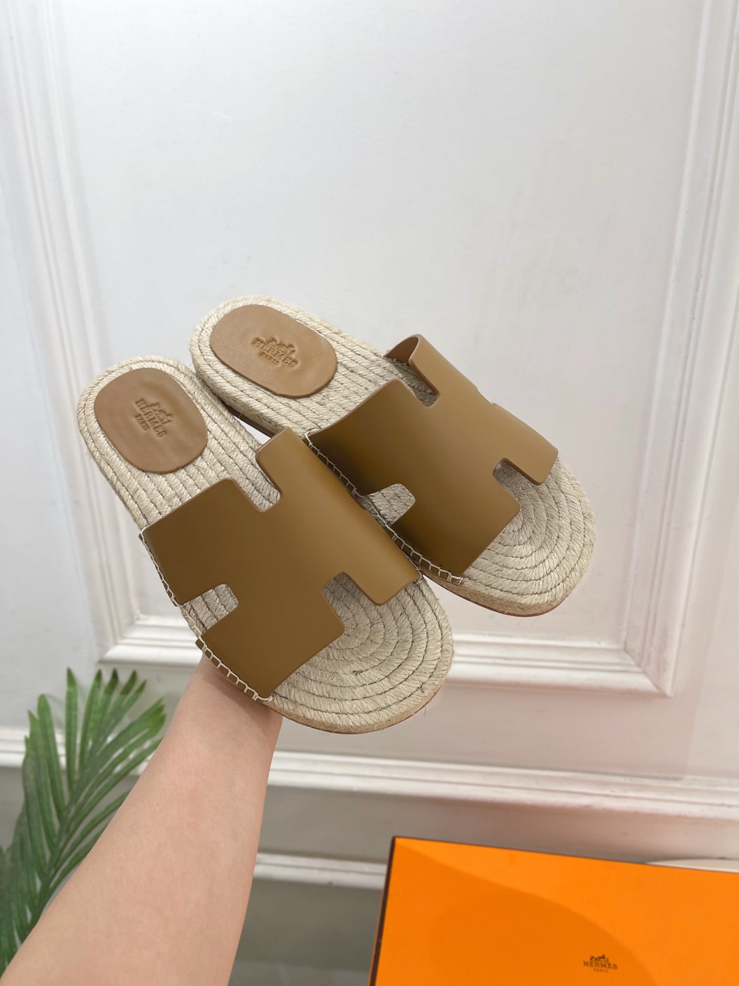 HM Antigua Espadrille Tan Leather Raffia 631946