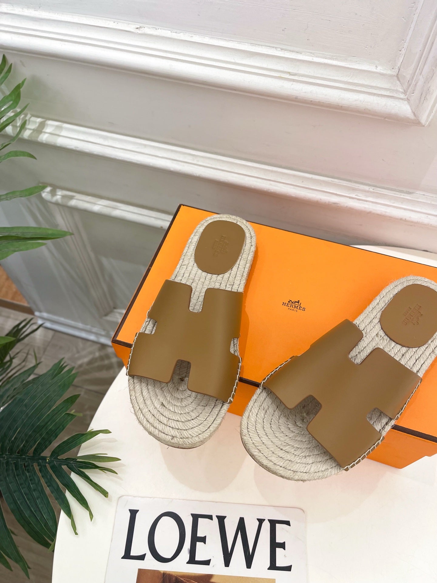 HM Antigua Espadrille Tan Leather Raffia 631946