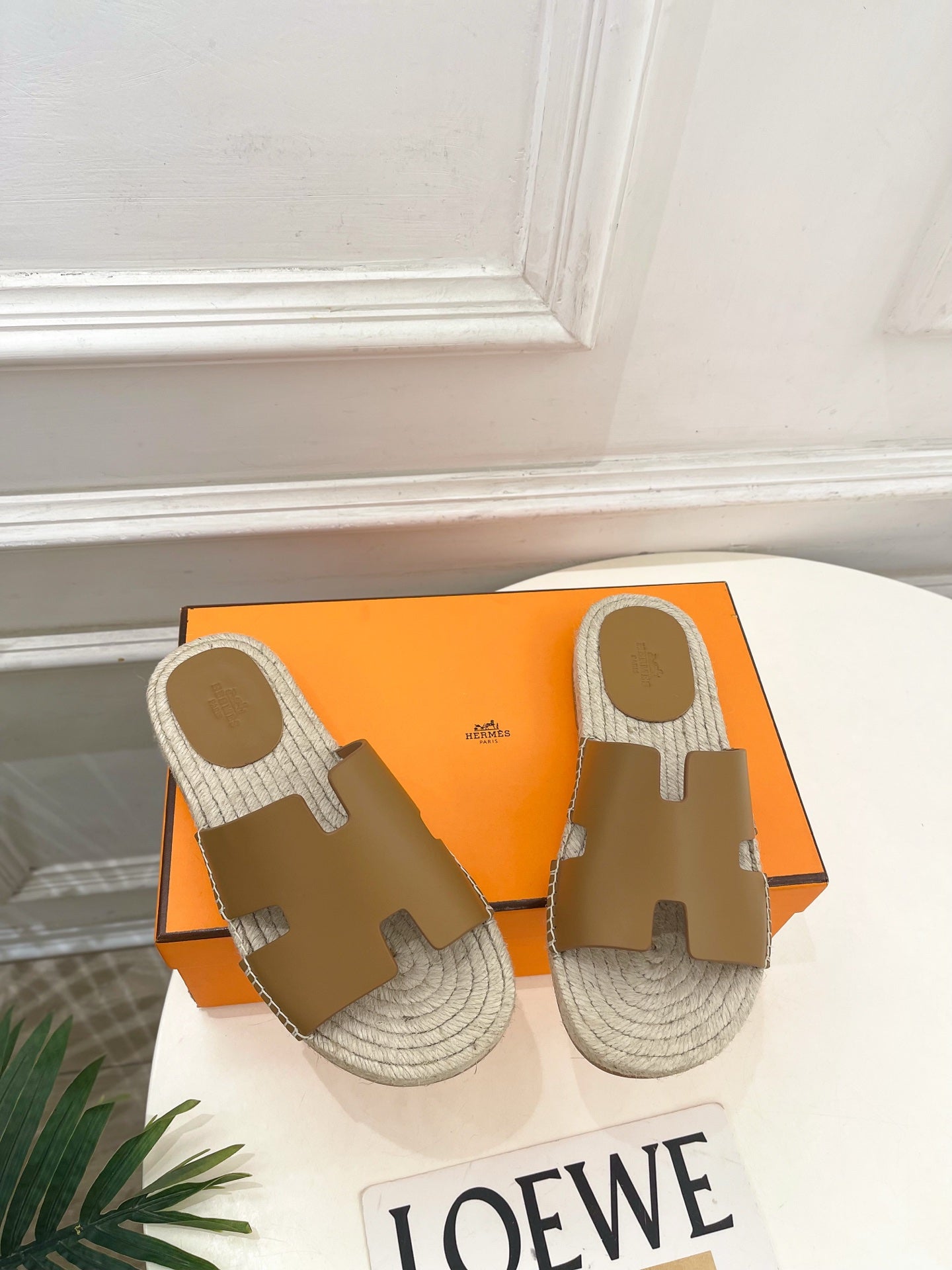 HM Antigua Espadrille Tan Leather Raffia 631946