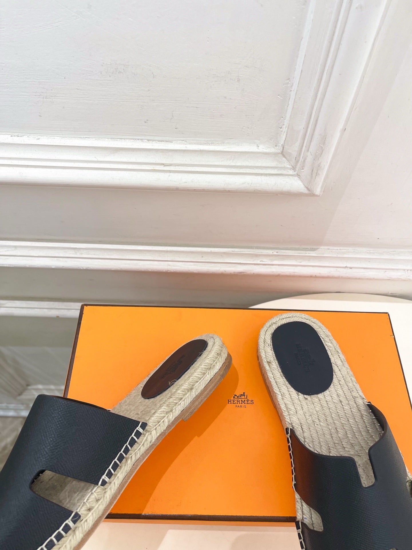 HM Antigua Espadrille Black Leather Raffia 631947