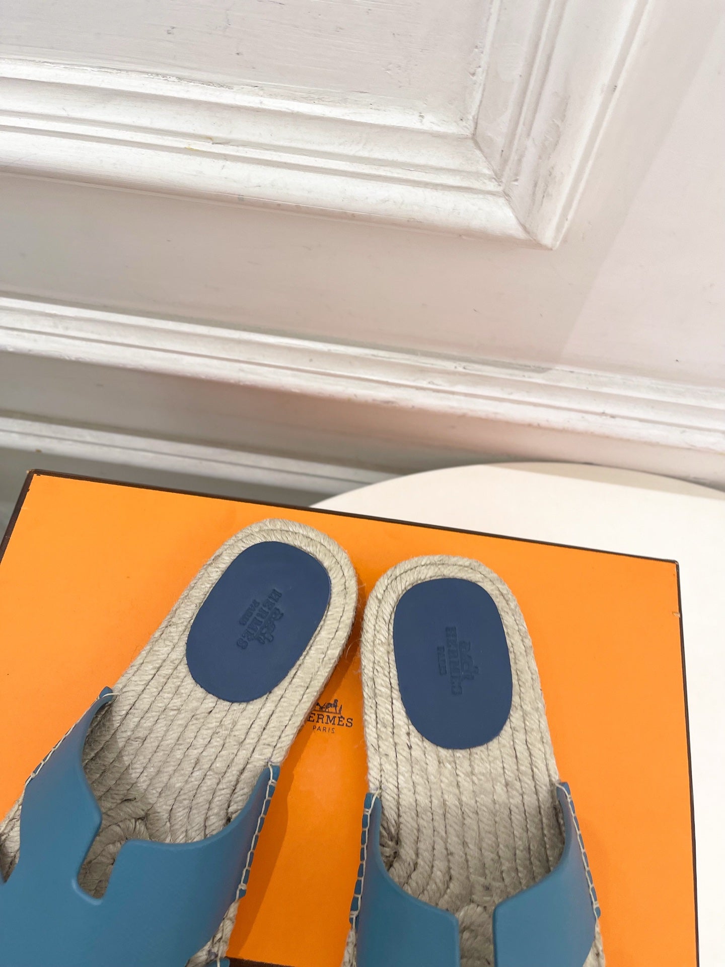 HM Antigua Espadrille Blue Leather Raffia 631950