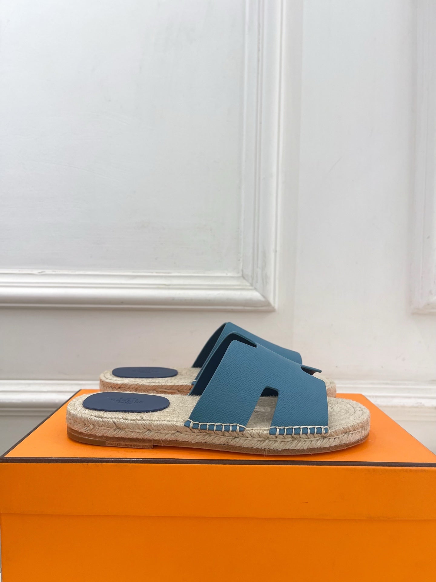 HM Antigua Espadrille Blue Leather Raffia 631950