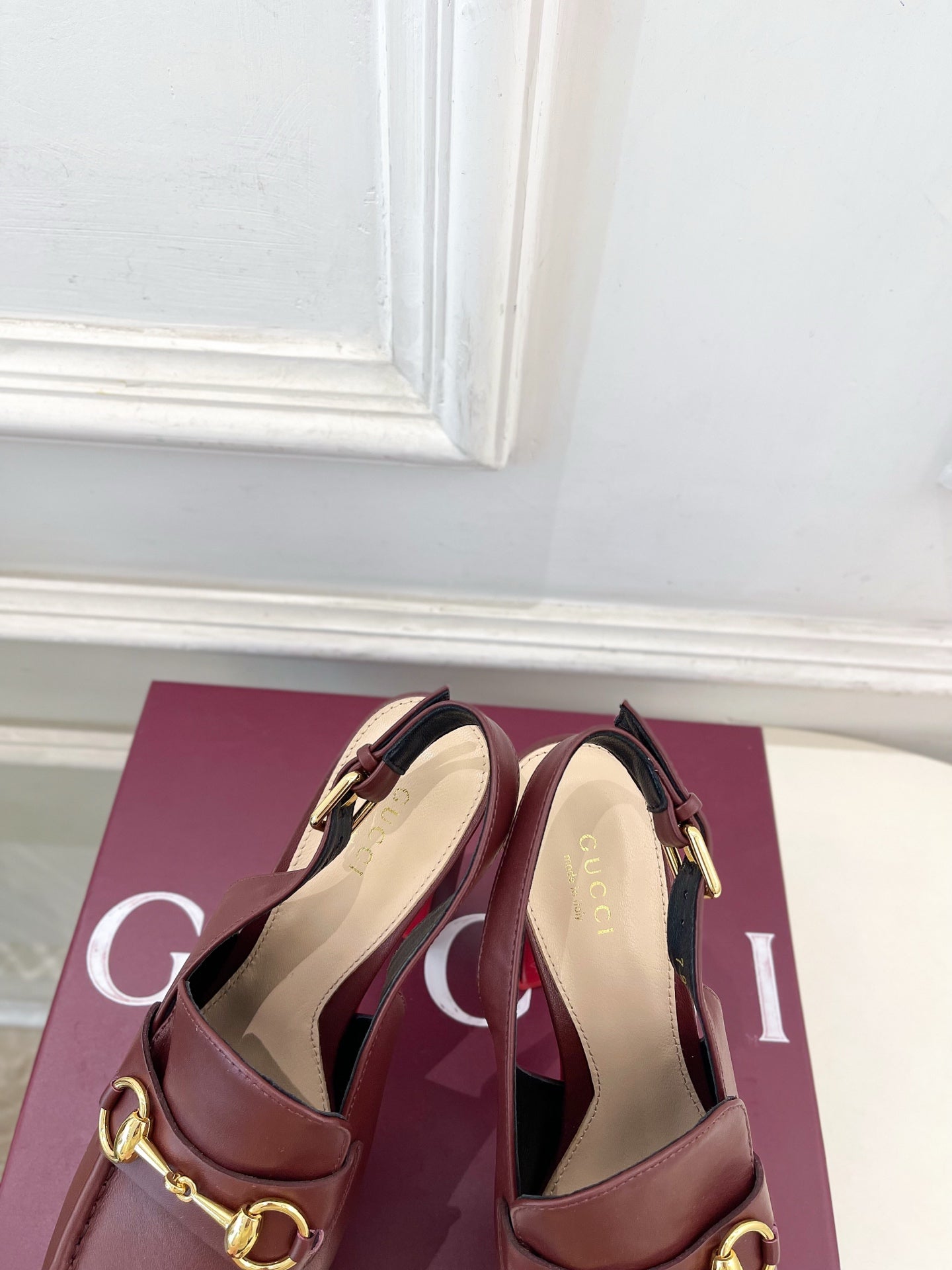 GG Horsebit Platform Loafer Slingback Burgundy Leather 640263
