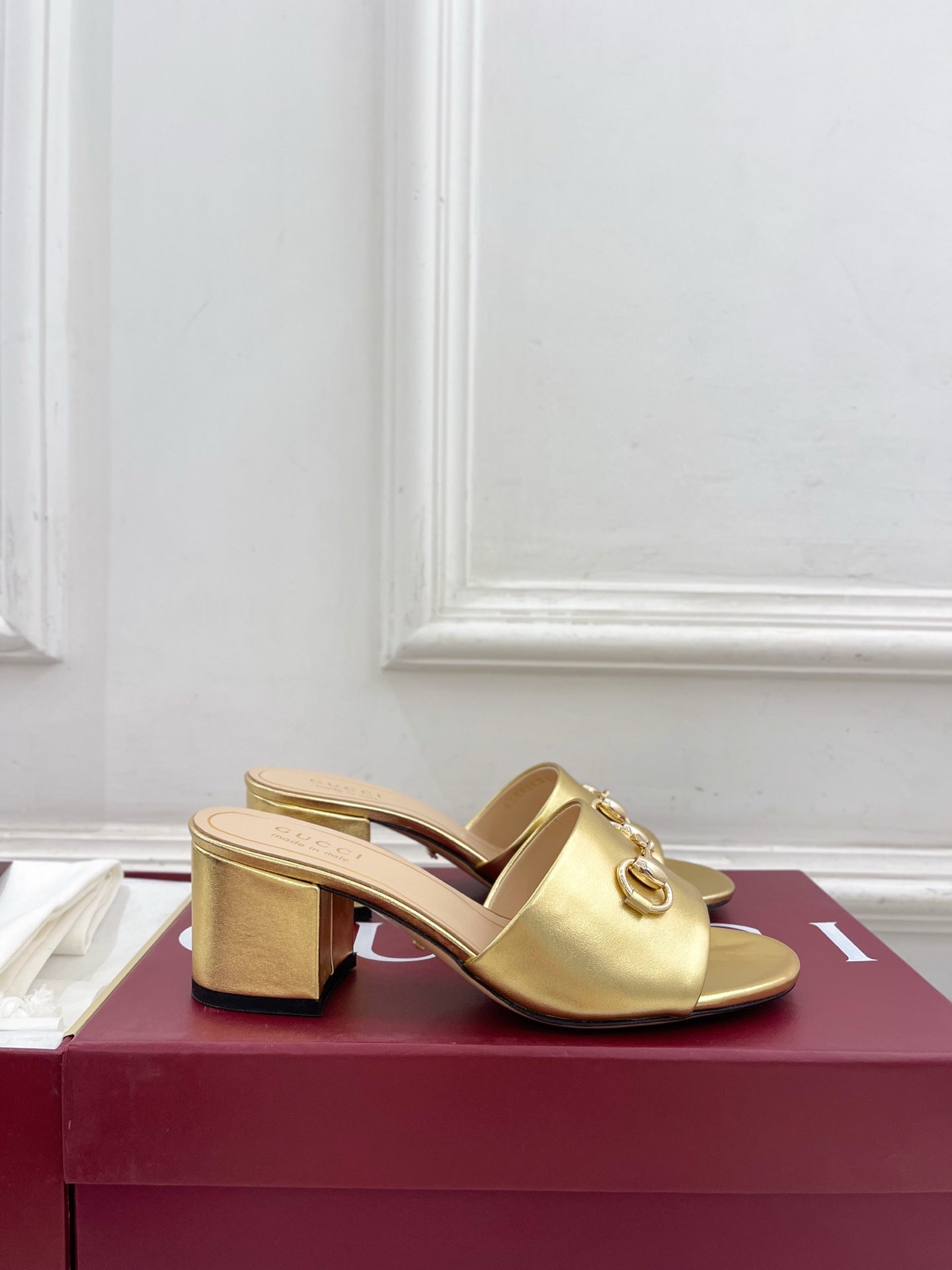 GG 26s Slide Sandal 5.5cm With Horsebit Gold Leather 640295