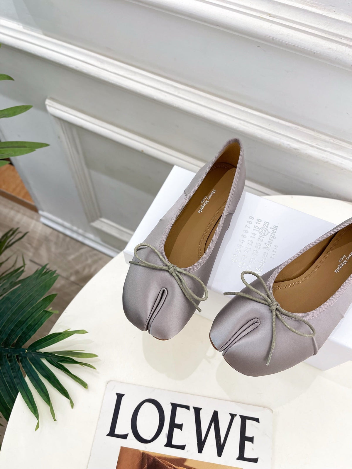 Loewe 26s Split-Toe Ballet Flats In Grey Silk