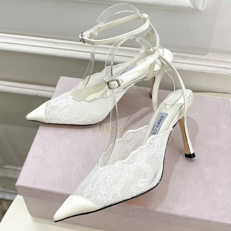 Jimmy Choo 2026 Faiz 90mm Pump White Lace Leather