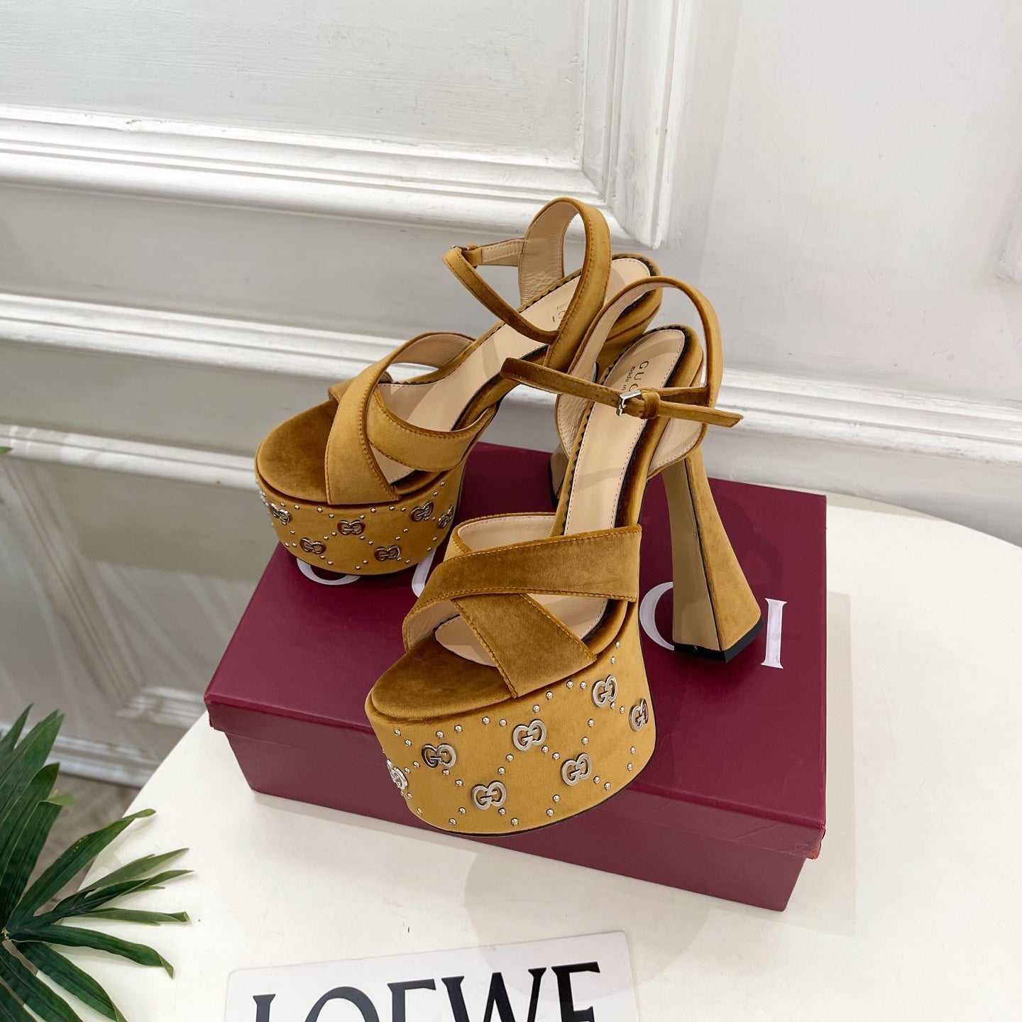 GG Janaya Platform Sandals 15.5cm Brown Suede 891842