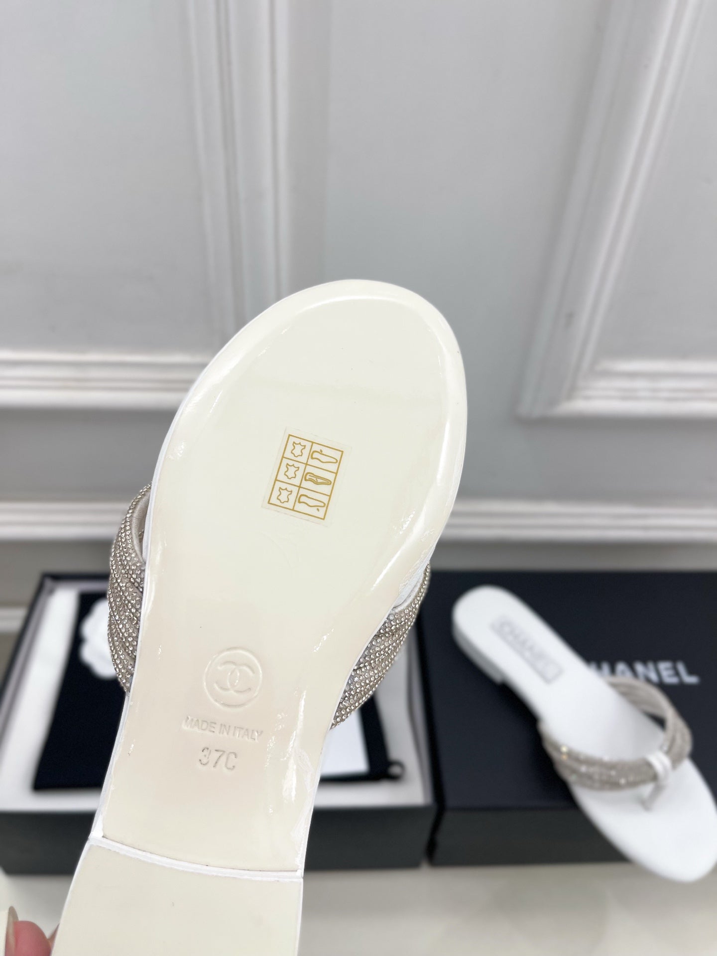 CC 26s Rhinestone Thong Sandals White Lambskin 947052
