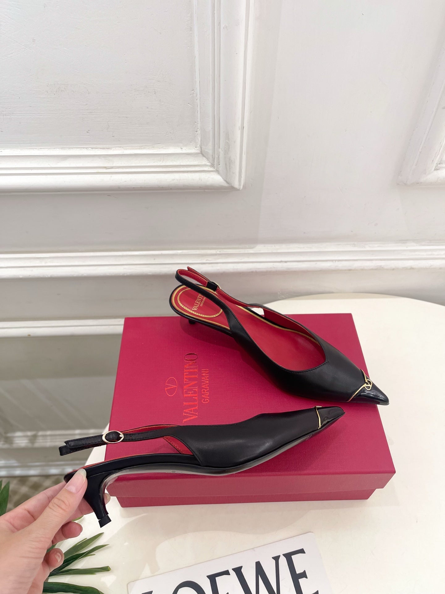 VLogo Heartip Slingback 3.5cm Black Sheepskin 947337