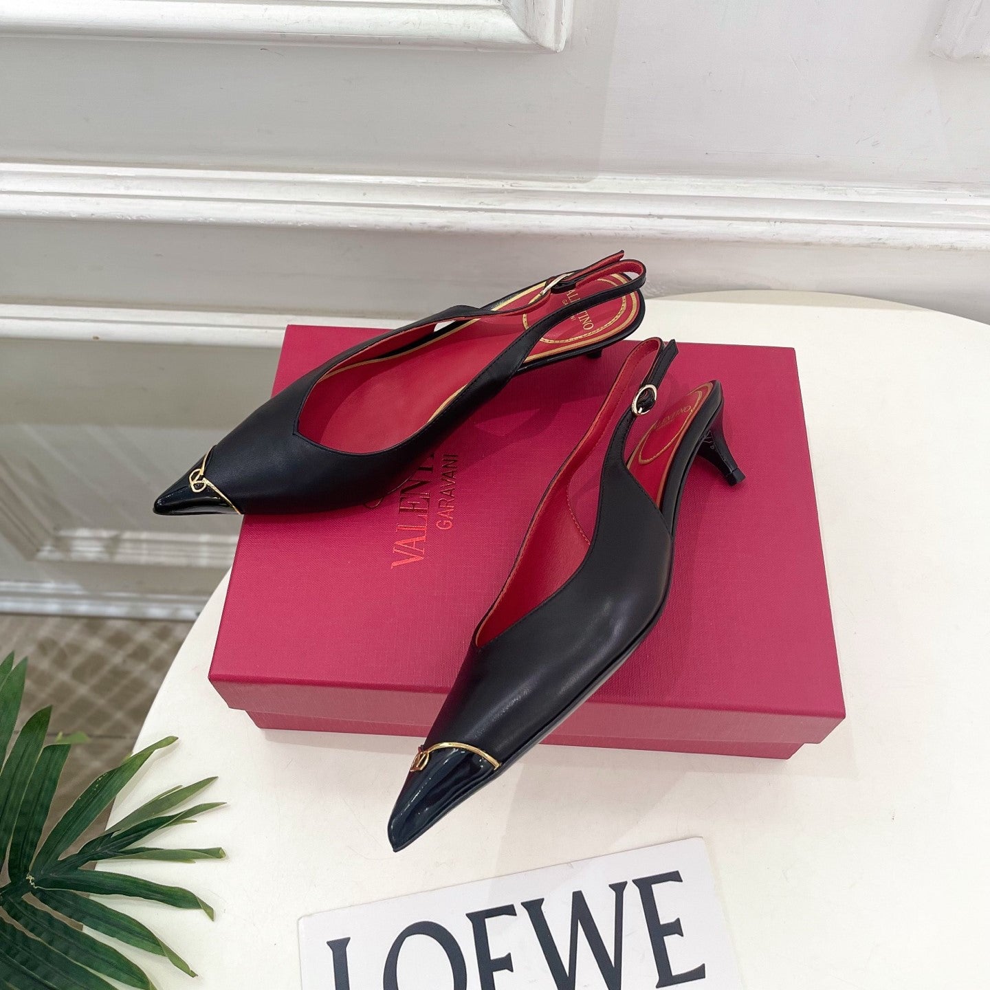 VLogo Heartip Slingback 3.5cm Black Sheepskin 947337