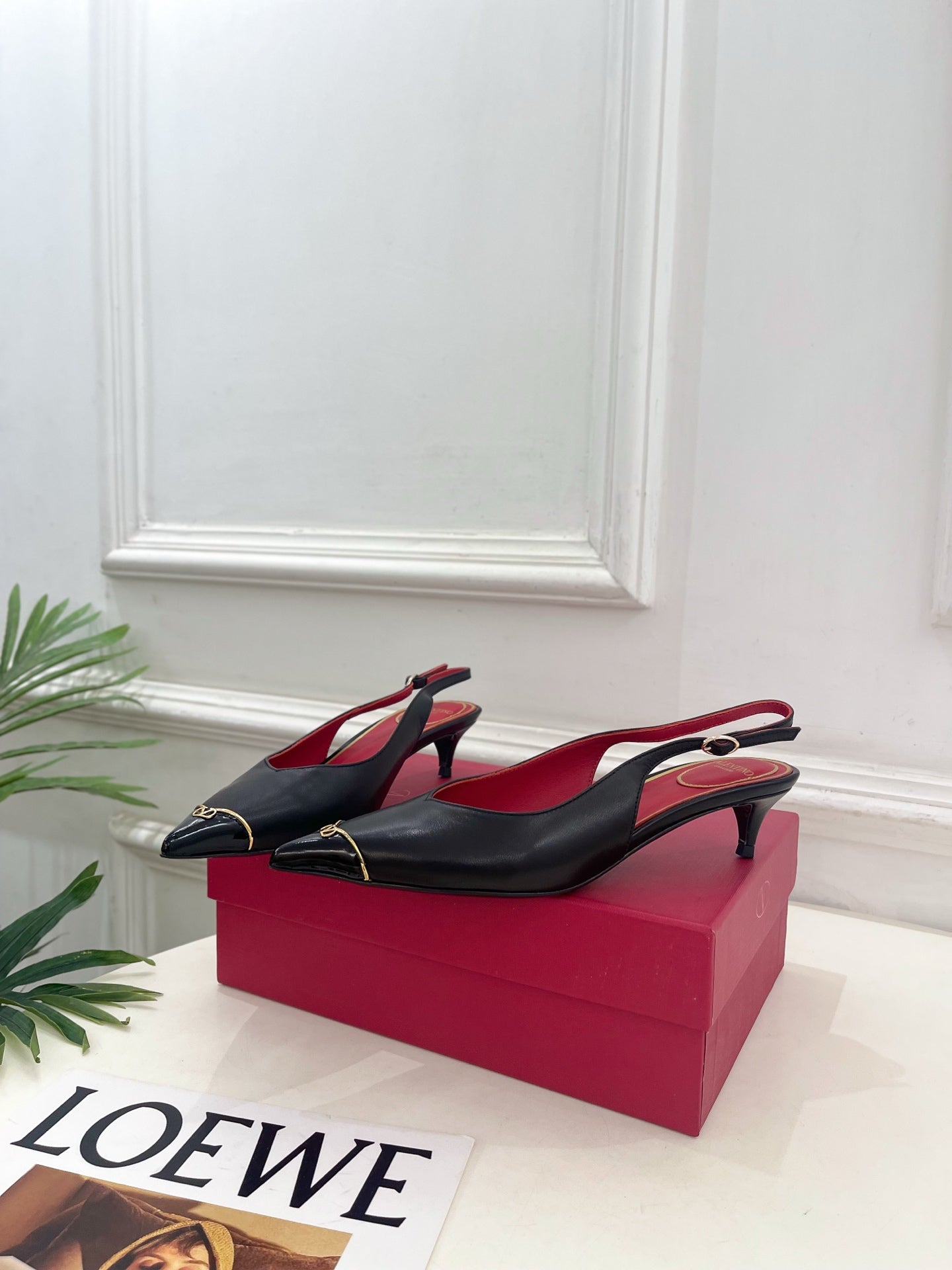 VLogo Heartip Slingback 3.5cm Black Sheepskin 947337