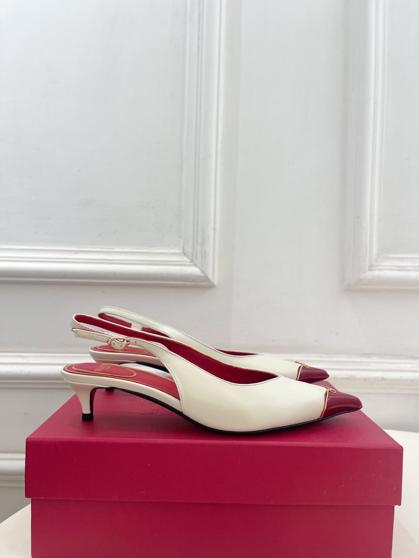 VLogo Heartip Slingback 3.5cm White Sheepskin 947338