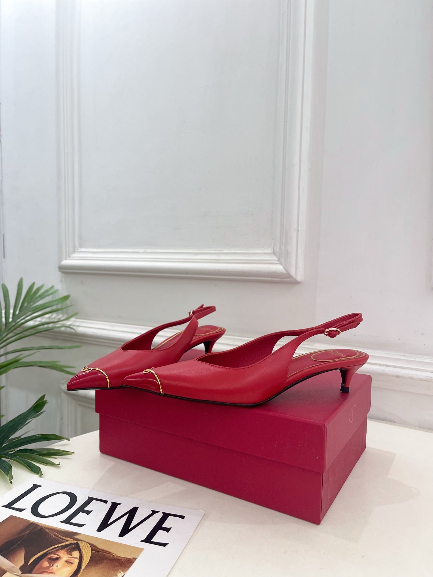 VLogo Heartip Slingback 3.5cm Red Sheepskin 947339