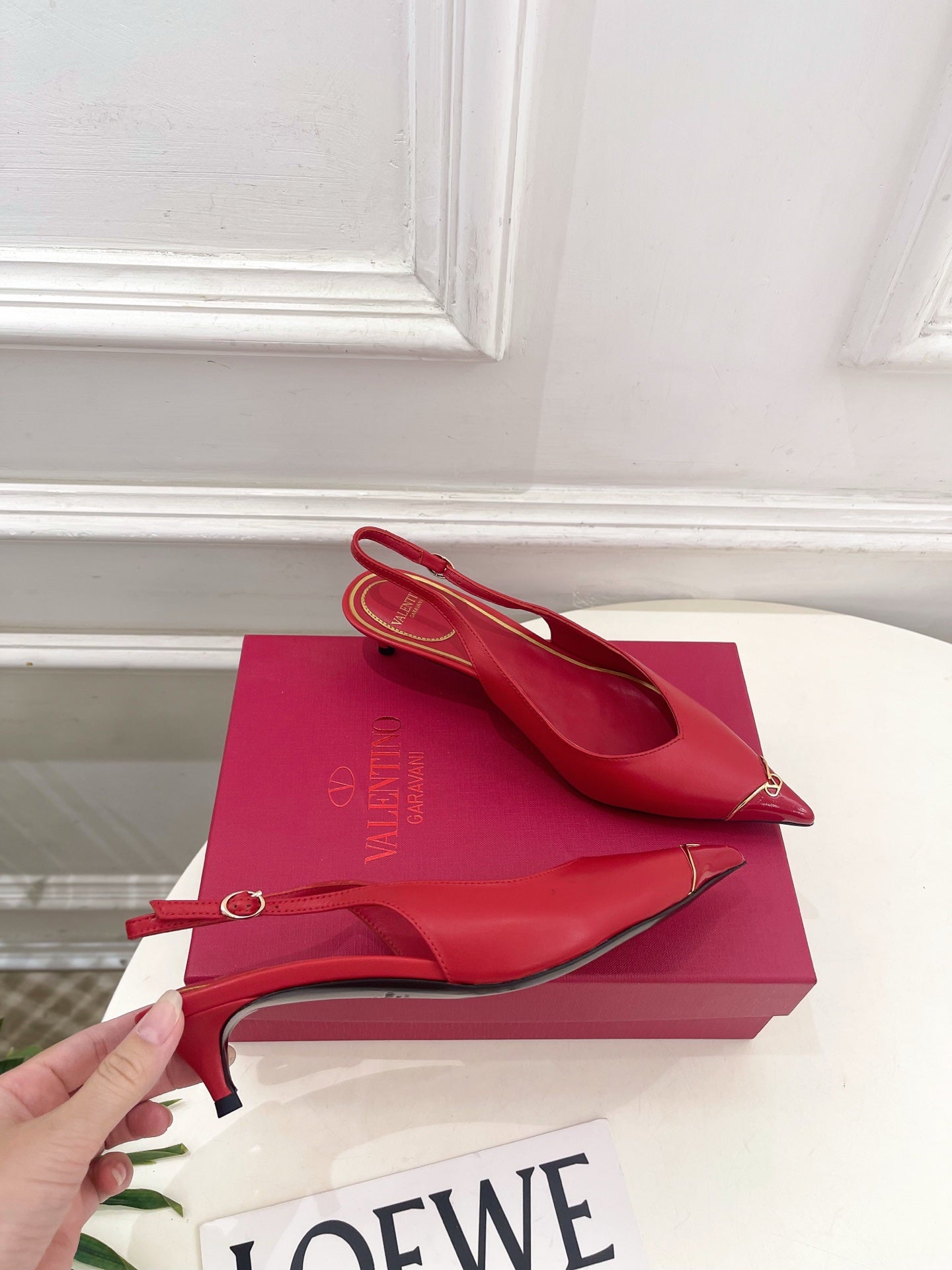 VLogo Heartip Slingback 3.5cm Red Sheepskin 947339